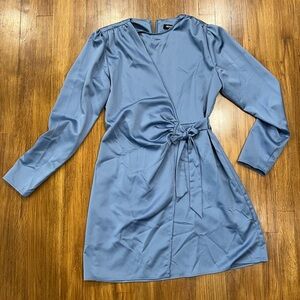 LIKE NEW light blue satin wrap mini dress